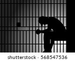 detailed illustration of a male inmate behind prison bars, eps10 vector