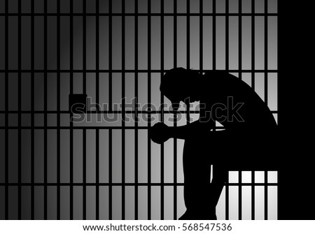 detailed illustration of a male inmate behind prison bars, eps10 vector
