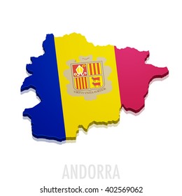 detailed illustration of a map of Andorra with flag, eps10 vector