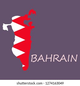 detailed illustration of a map of Bahrain with flag, eps10 vector