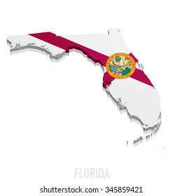 detailed illustration of a map of Florida with flag, eps10 vector