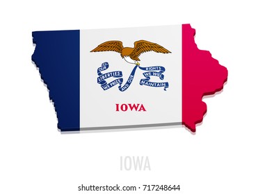 detailed illustration of a map of Iowa with flag, eps10 vector