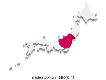 Detailed Illustration Of A Map Of Japan With Flag, Eps10 Vector