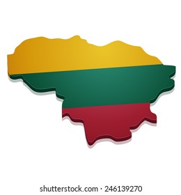 detailed illustration of a map of Lithuania with flag, eps10 vector