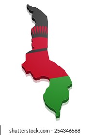detailed illustration of a map of Malawi with flag, eps10 vector