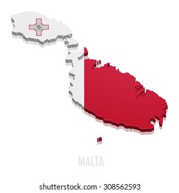 detailed illustration of a map of Malta with flag, eps10 vector