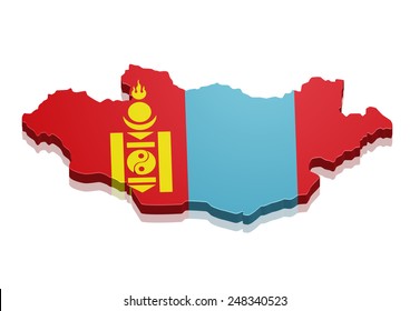 detailed illustration of a map of Mongolia with flag, eps10 vector