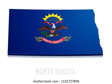 detailed illustration of a map of North Dakota with flag, eps10 vector