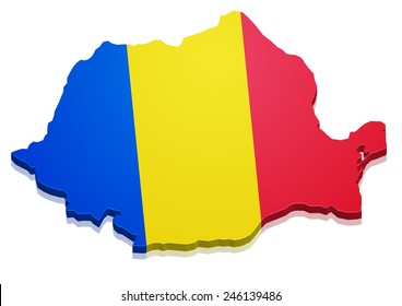 detailed illustration of a map of Romania with flag, eps10 vector