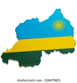 detailed illustration of a map of Rwanda with flag, eps10 vector
