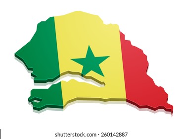 detailed illustration of a map of Senegal with flag, eps10 vector