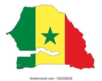 Detailed illustration of a map of Senegal with flag