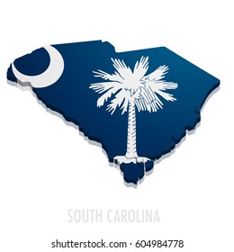 detailed illustration of a map of South Carolina with flag, eps10 vector