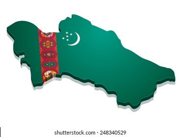 detailed illustration of a map of Turkmenistan with flag, eps10 vector