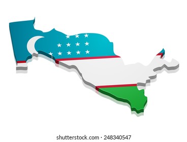 detailed illustration of a map of Uzbekistan with flag, eps10 vector