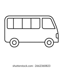 Detailed Illustration of a Medium Sized Mini Bus with Windows and Wheels