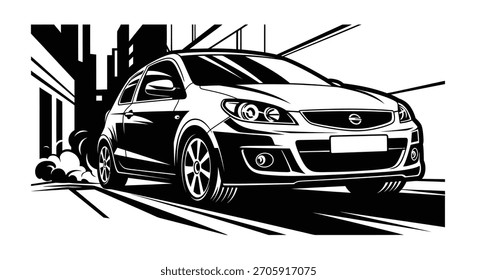 Detailed illustration of a modern car, emphasizing its design and aesthetic appeal, perfect for automotive themes