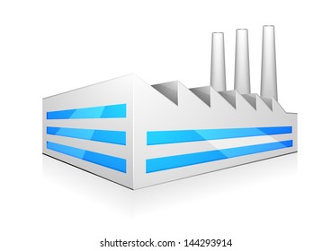 ilustración detallada del edificio moderno de fábrica con tres chimeneas, eps 10 vector