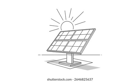 Ilustração detalhada de um Sistema de Painel Solar Moderno Capturando a Energia Radiante do Sol para Geração Sustentável de Energia
