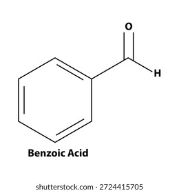 uma ilustração detalhada da estrutura molecular do ácido benzoico, comumente usado em química e educação científica. 