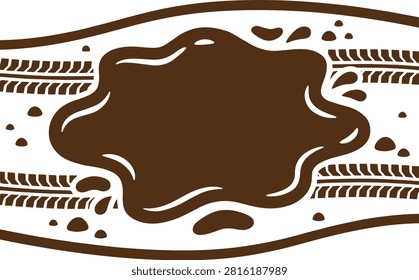 A detailed illustration of a muddy puddle situated on a rustic dirt road, capturing natural textures and earthy tones in a realistic outdoor landscape setting.