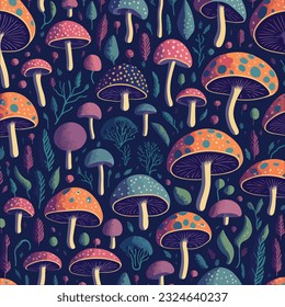 A detailed illustration of Mushrooms. seamless pattern