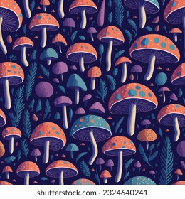 A detailed illustration of Mushrooms. seamless pattern