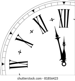 detailed illustration of an old clock face showing 3minutes to twelve, eps8 vector