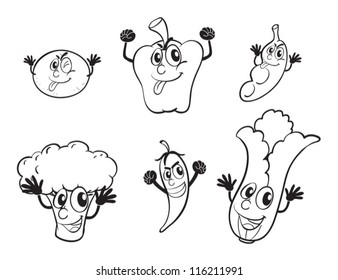 detailed illustration on various vegetables sketch  on white background