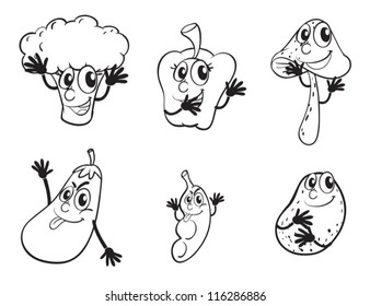 detailed illustration on various vegetables sketch on a white background