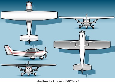 Detailed illustration of a orthogonal white plane in five position. Fully layered/grouped