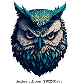 A detailed illustration an owl, vector face owl, isolated on white background