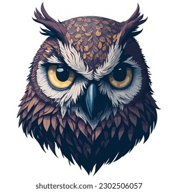 A detailed illustration an owl, vector face owl, isolated on white background