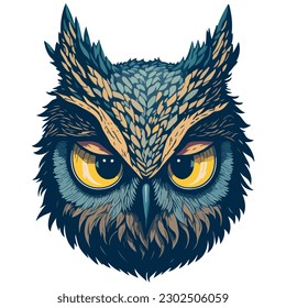 A detailed illustration an owl, vector face owl, isolated on white background