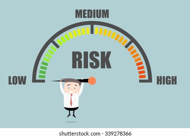 detailed illustration of a person hanging on a risk meter, eps10 vector