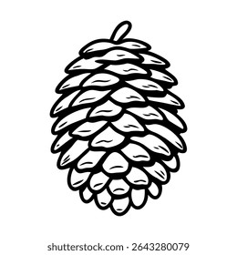 Uma ilustração detalhada de um cone de pinho. O pinho é retratado em um estilo realista, mostrando suas escamas texturizadas e forma natural.
