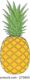 Detailed illustration of a pineapple featuring a textured yellow body and a vibrant green leafy crown, perfect for tropical themes.