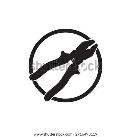 Detailed illustration of pliers, work tool. Industry utensil vector symbol placed in a circle, for use in advertising and web design. 
