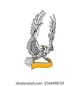 A detailed illustration of a powerful eagle with outstretched wings, gripping a golden banner in its talons, ready to soar.
