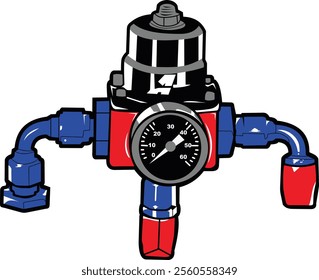 Detailed illustration of a pressure regulator, showcasing precision and engineering, ideal for industrial applications and mechanical systems