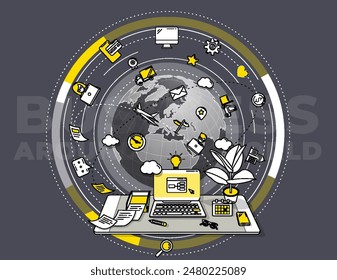 Detailed illustration for promo poster - business around the world.