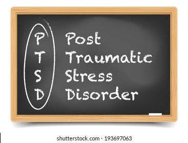 detailed illustration of a PTSD term explanation on a blackboard, eps10 vector, gradient mesh included