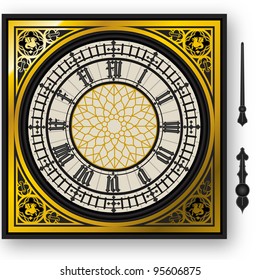 Detailed illustration of a quadrant of victorian big ben clock with lancets