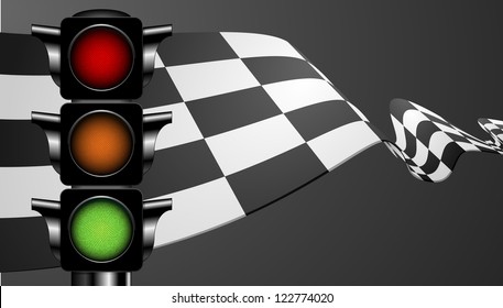 Detailed Illustration Of A Racing Flag With A Green Traffic Light