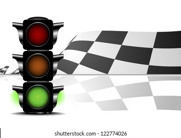 Detailed Illustration Of A Racing Flag With A Green Traffic Light