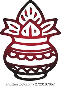 Una ilustración detallada de un elemento de diseño de olla decorativa con patrones rojos y negros con intrincados recortes sobre fondo transparente de alta calidad