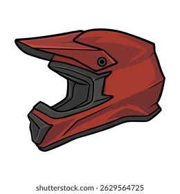 Detailed illustration of a red motocross or dirt bike helmet with a visor and open face design. Ideal for themes related to off-road biking, motorsports, or extreme sports safety.
