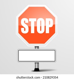 detailed illustration of a red stop sign with blank white plate, eps10 vector