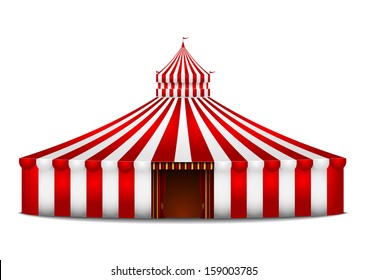 detailed illustration of a red and white circus tent