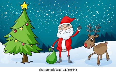 detailed illustration of a reindeer and santa claus
